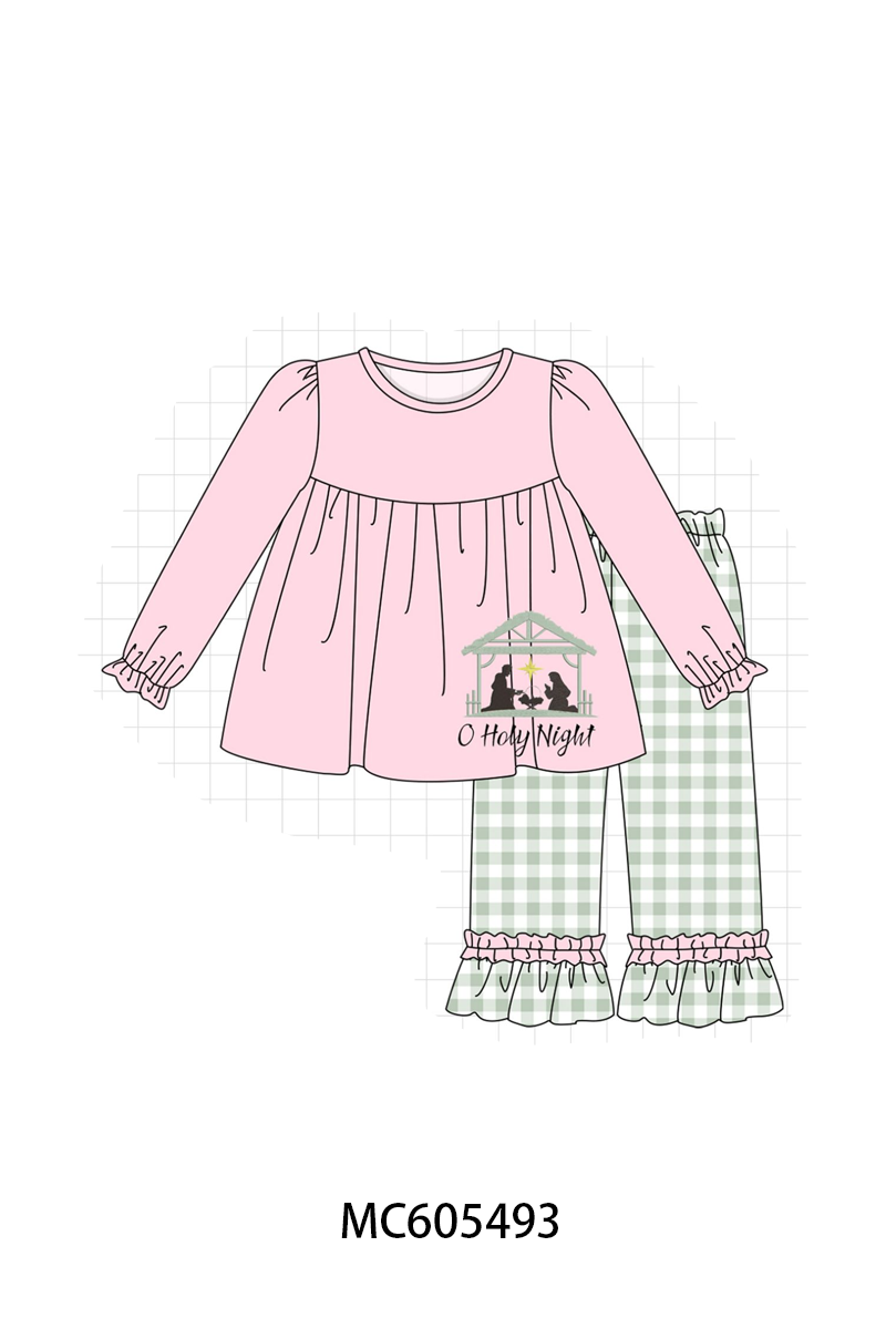 PO93 Pink&navy nativity embroidery ruffle gingham collection - ETA mid-November to LC