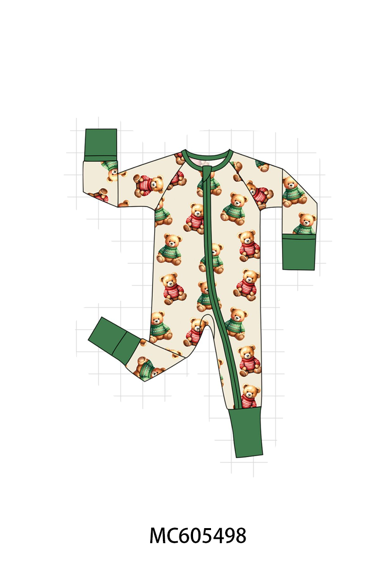 PO93 Green christmas teddy print bamboo collection - ETA mid-November to LC