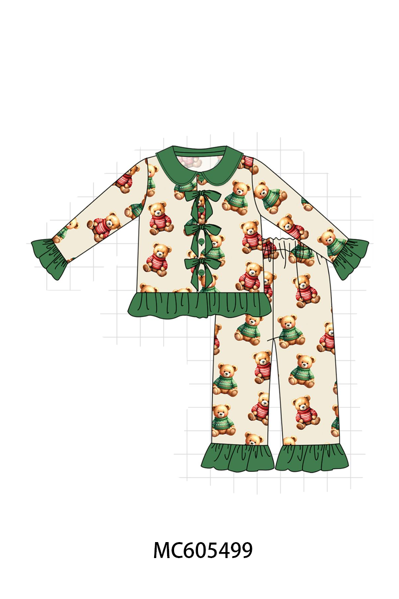 PO93 Green christmas teddy print bamboo collection - ETA mid-November to LC