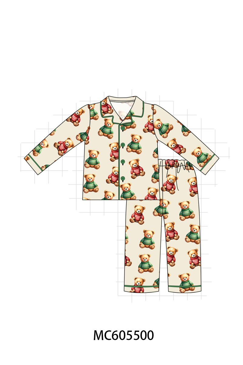 PO93 Green christmas teddy print bamboo collection - ETA mid-November to LC