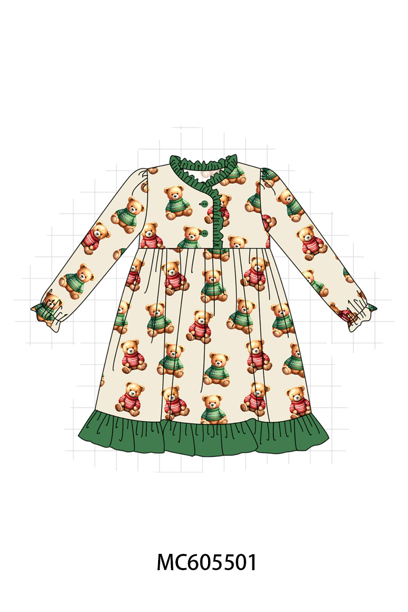 PO93 Green christmas teddy print bamboo collection - ETA mid-November to LC