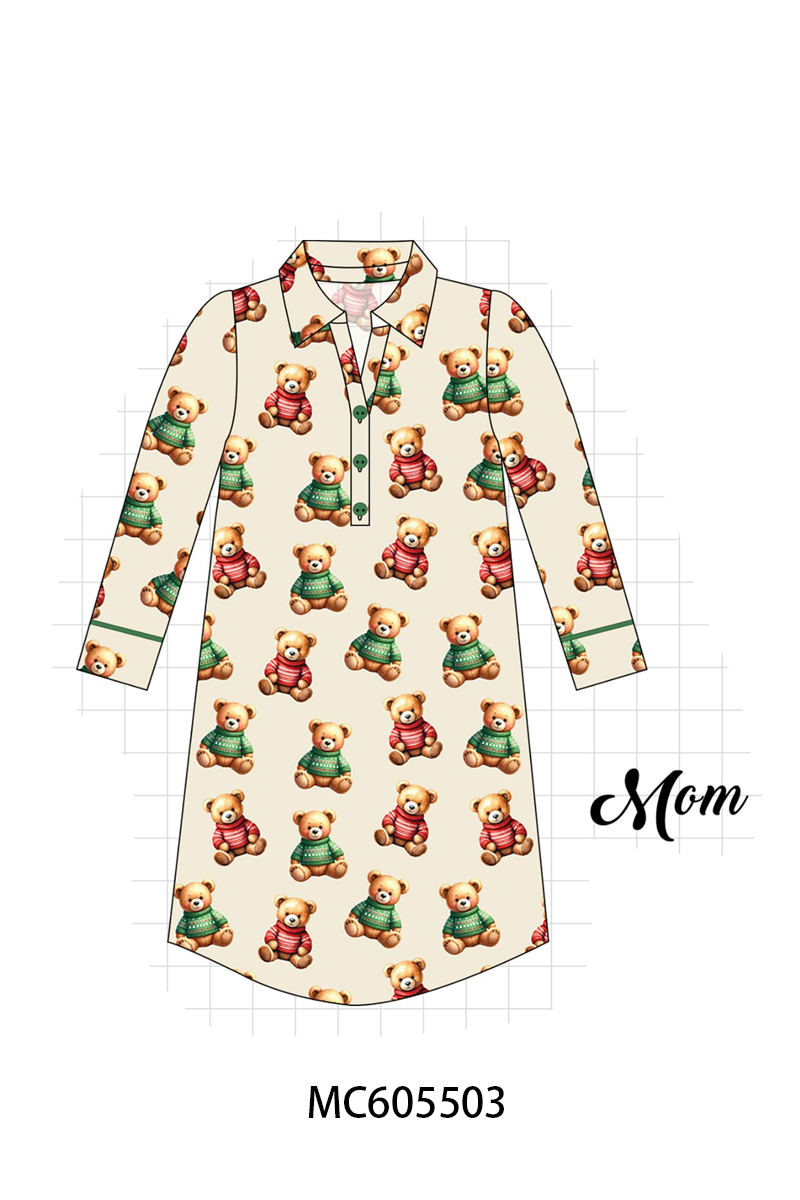 PO93 Green christmas teddy print bamboo collection - ETA mid-November to LC