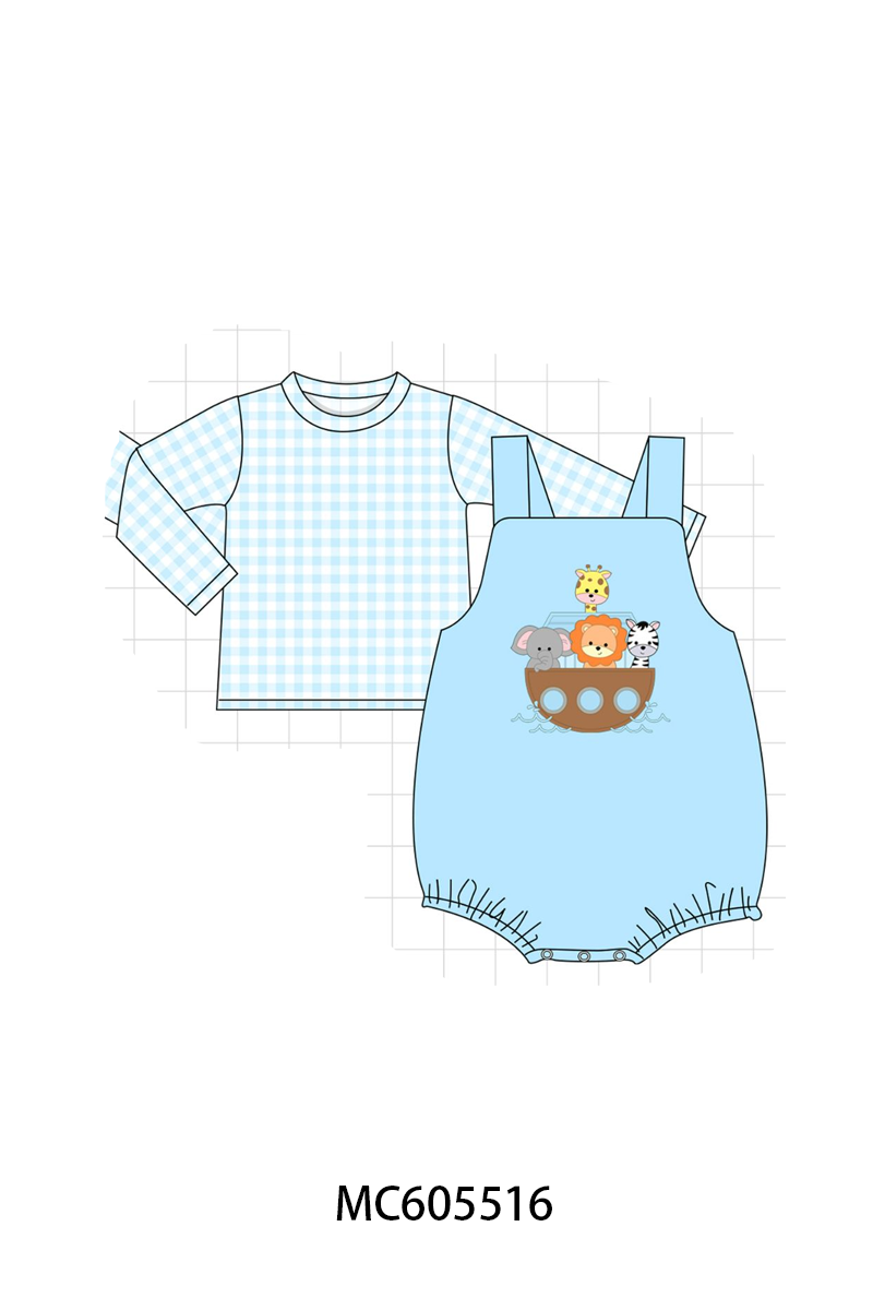 PO93 Pink&blue noah's ark applique gingham collection - ETA mid-November to LC