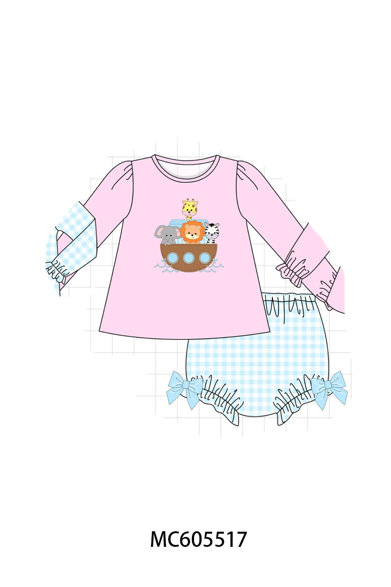 PO93 Pink&blue noah's ark applique gingham collection - ETA mid-November to LC