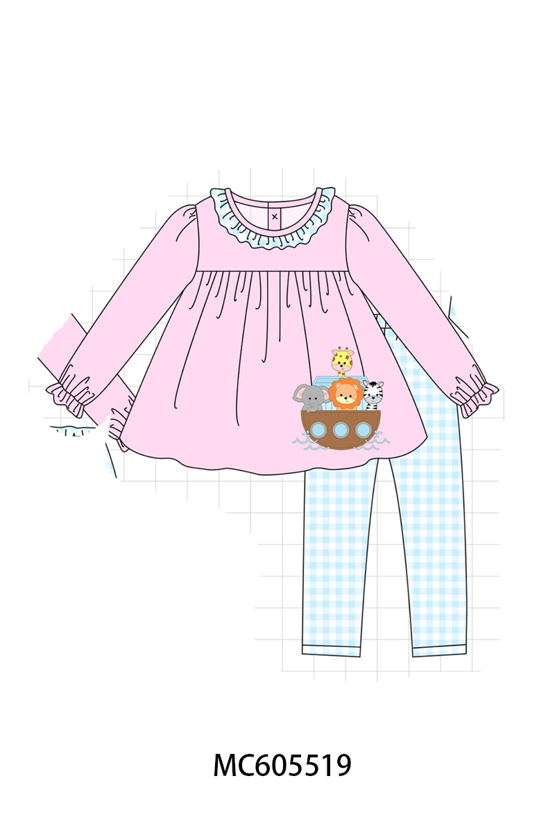 PO93 Pink&blue noah's ark applique gingham collection - ETA mid-November to LC