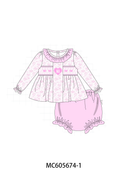PO95 Pink bow monogram embroidery smocked ruffle collection - ETA early December to LC