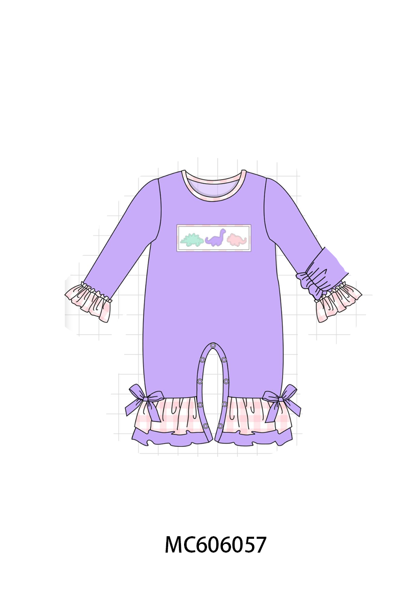 PO95 Purple&mustard dinosaur applique gingham collection - ETA early December to LC