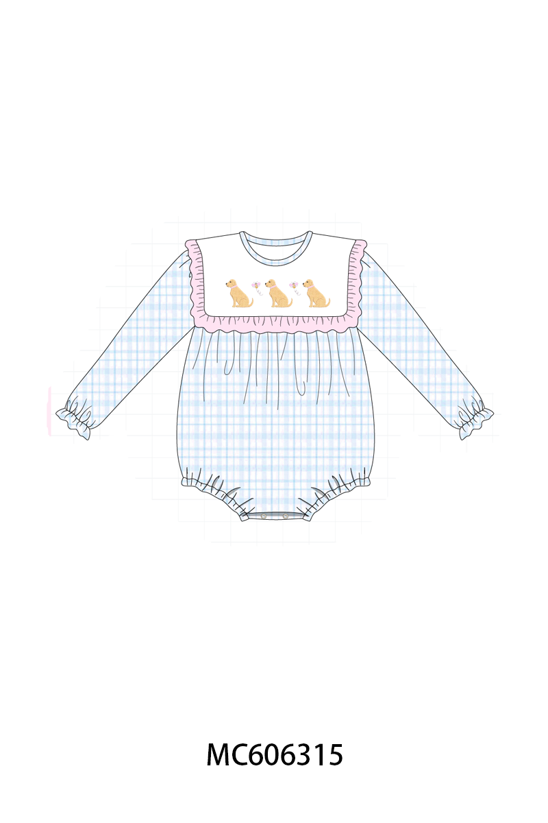 PO95 Blue puppy embroidery plaid collection - ETA early December to LC
