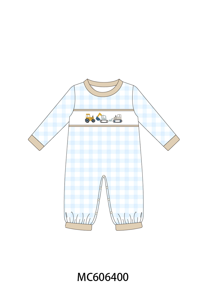 PO96 Navy digger excavator embroidery gingham boy collection - ETA December to LC