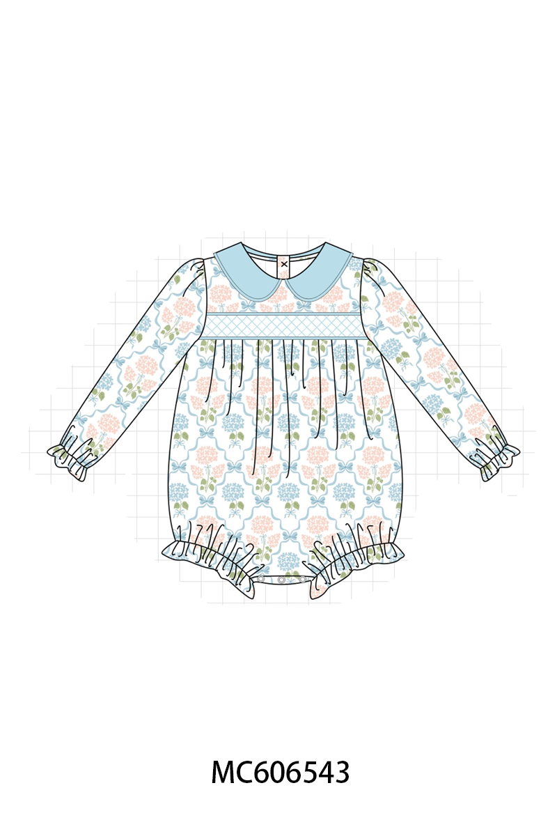 PO96 Blue hydrandeas bow smocked collection - ETA December to LC