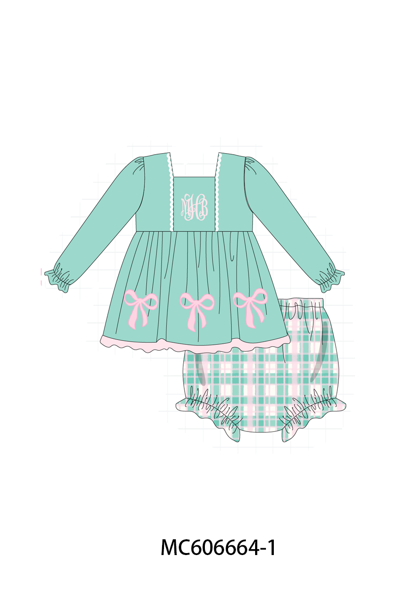 PO96 Green bow monogram embroidery plaid collection - ETA December to LC