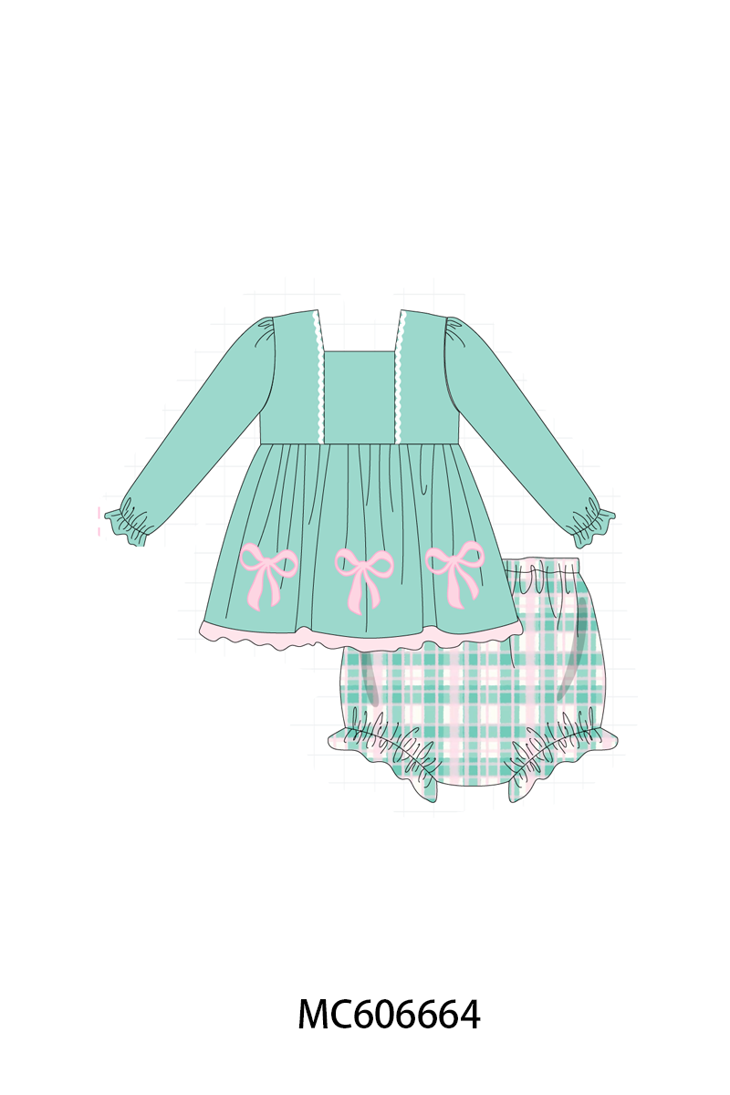 PO96 Green bow embroidery plaid collection - ETA December to LC
