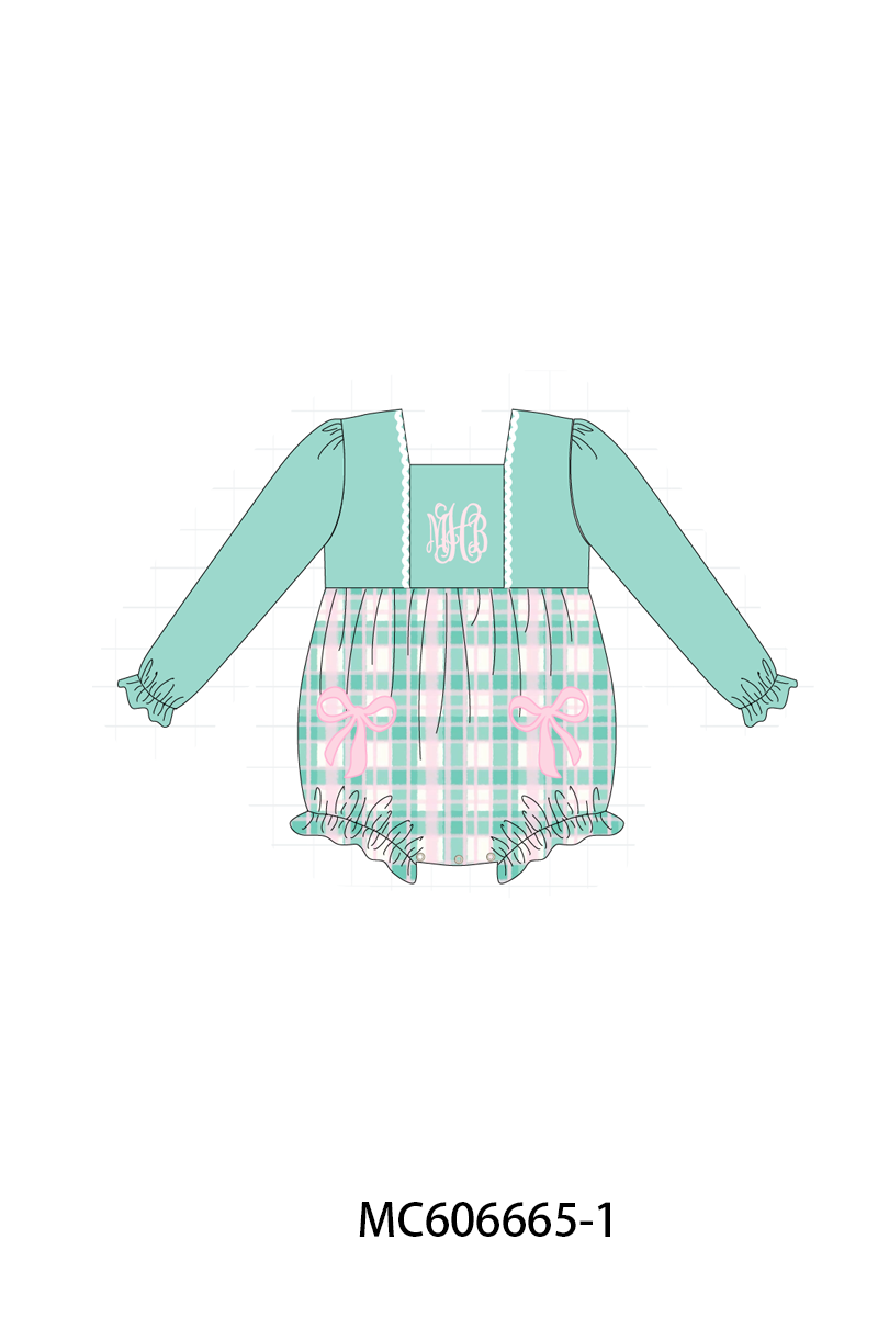 PO96 Green bow monogram embroidery plaid collection - ETA December to LC