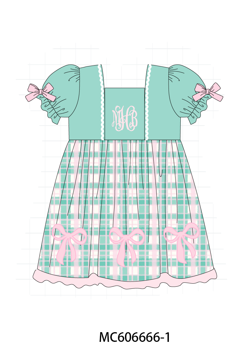 PO96 Green bow monogram embroidery plaid collection - ETA December to LC
