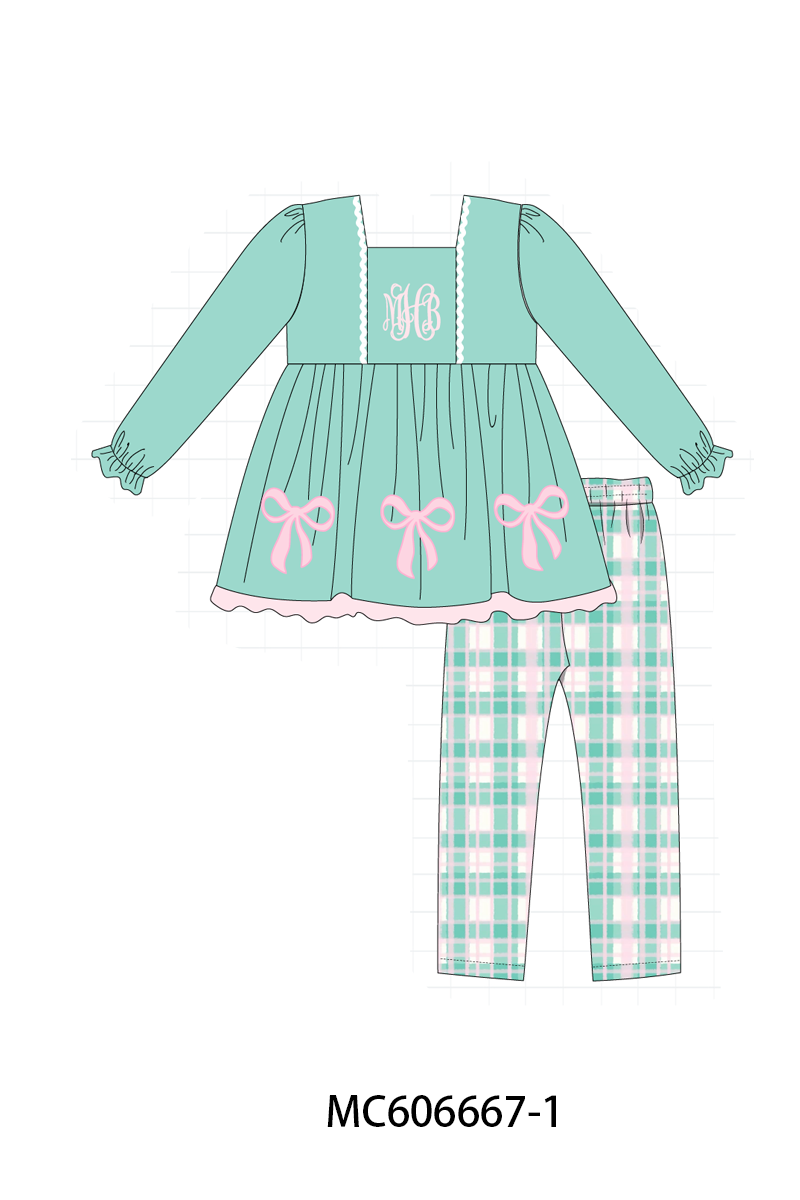 PO96 Green bow monogram embroidery plaid collection - ETA December to LC