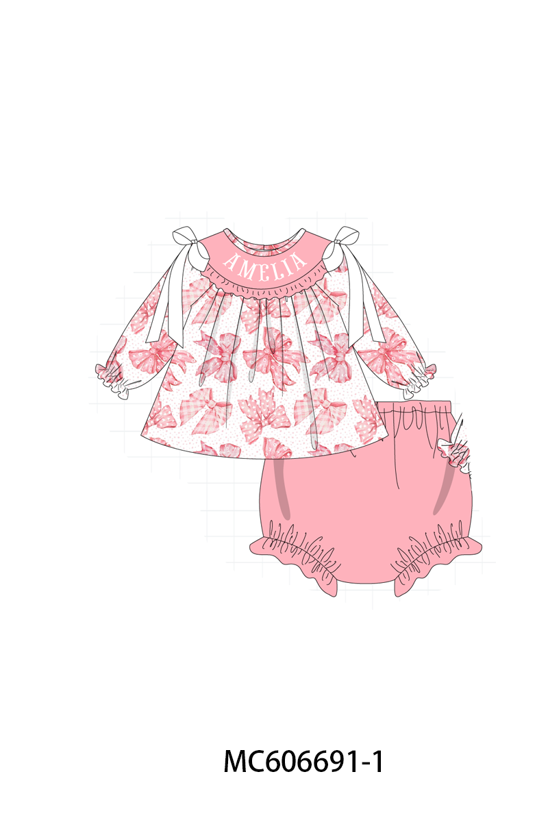 PO96 Pink monogram embroidery bow collection - ETA December to LC