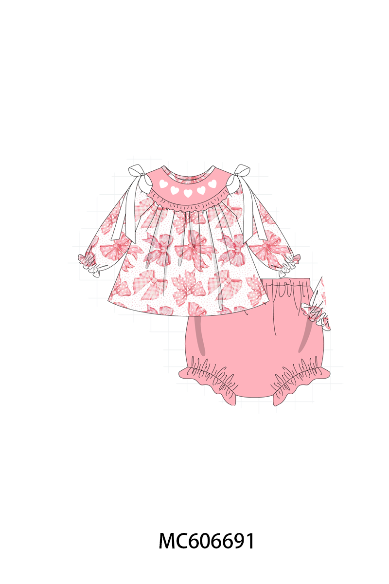 PO96 Pink heart embroidery bow collection - ETA December to LC
