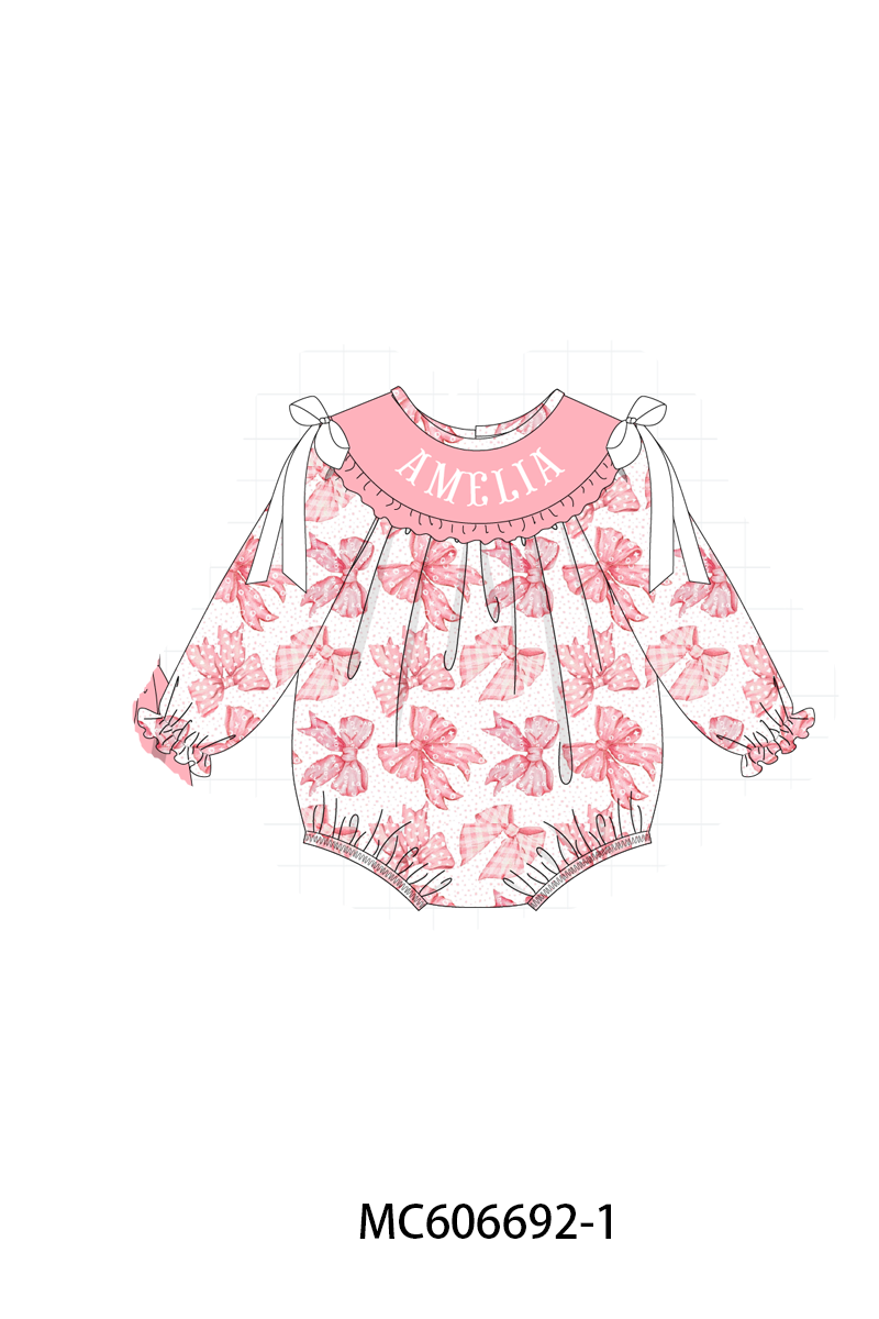 PO96 Pink monogram embroidery bow collection - ETA December to LC