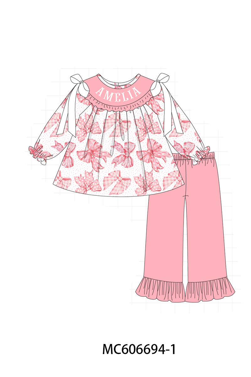 PO96 Pink monogram embroidery bow collection - ETA December to LC