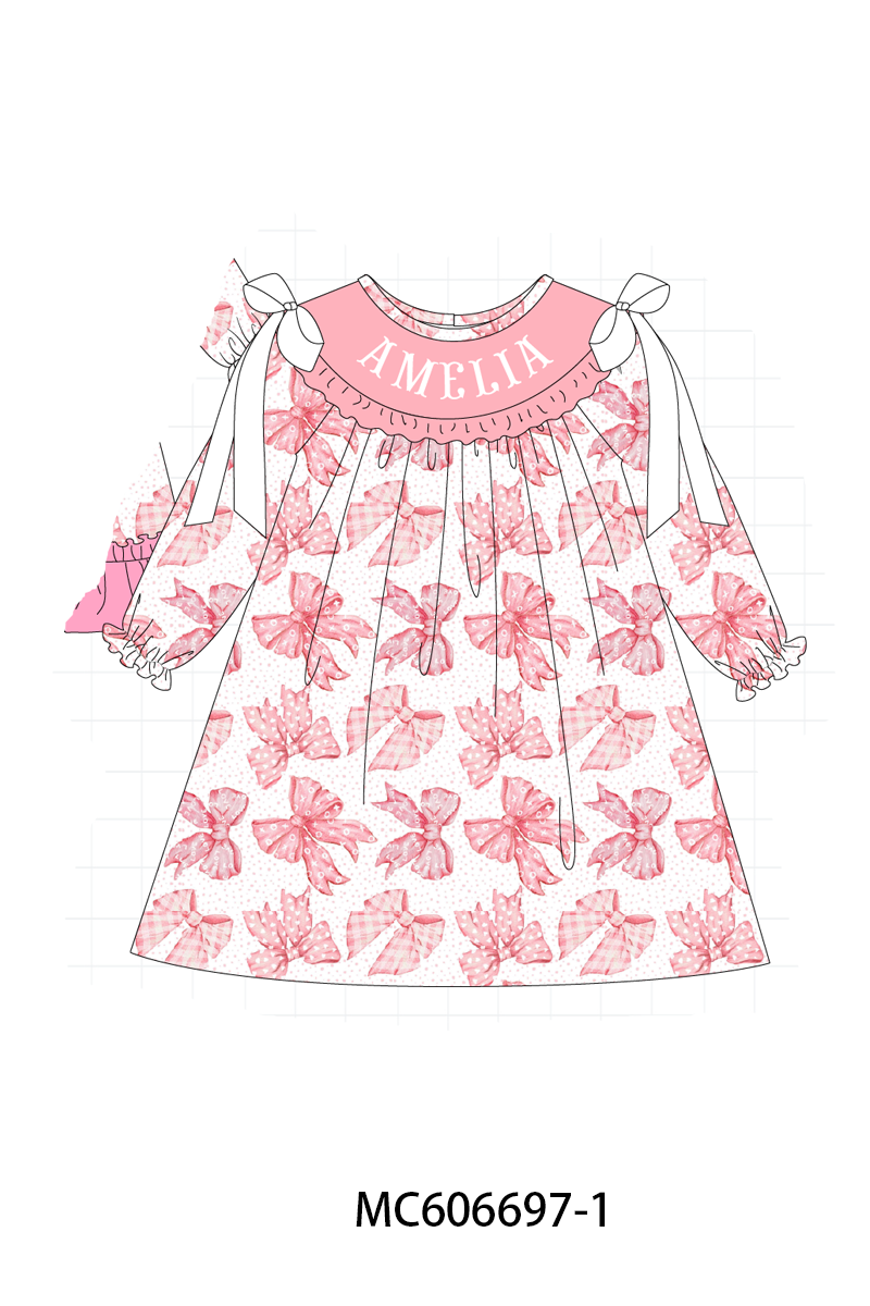 PO96 Pink monogram embroidery bow collection - ETA December to LC