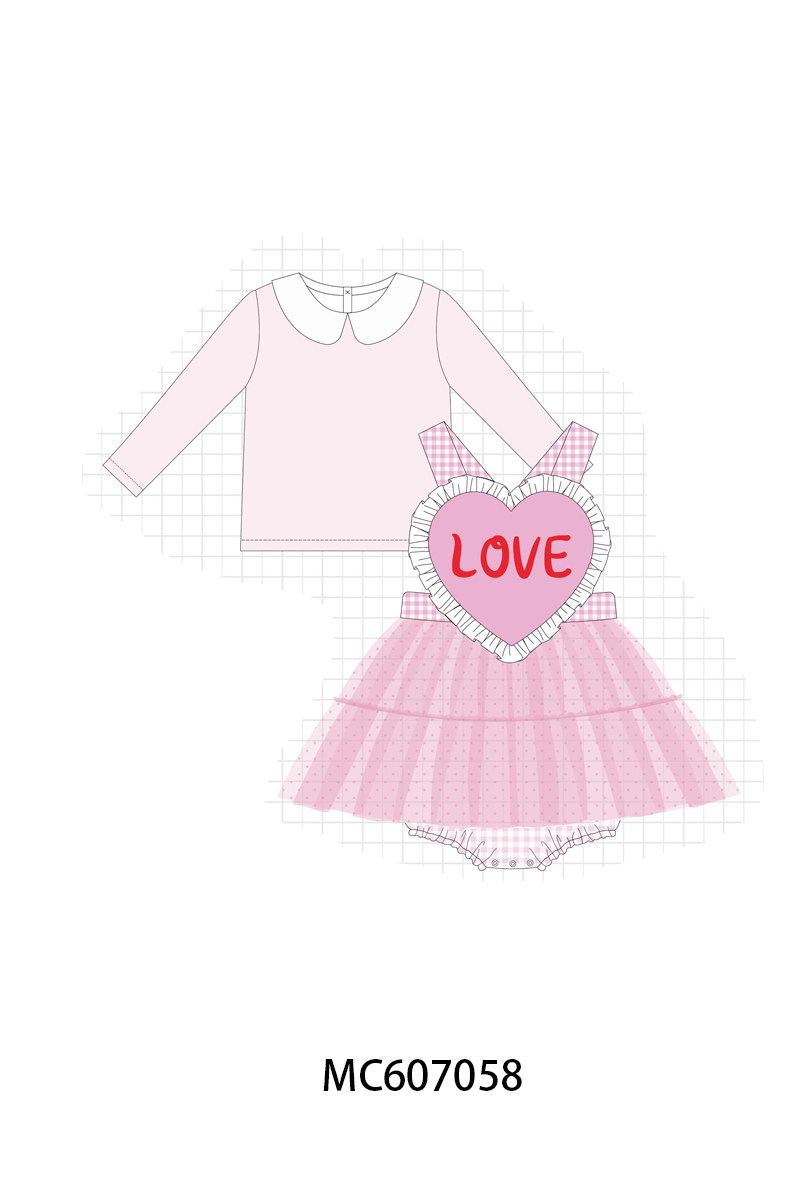 PO98 Pink love heart embroidery ruffle collection  - ETA January to LC