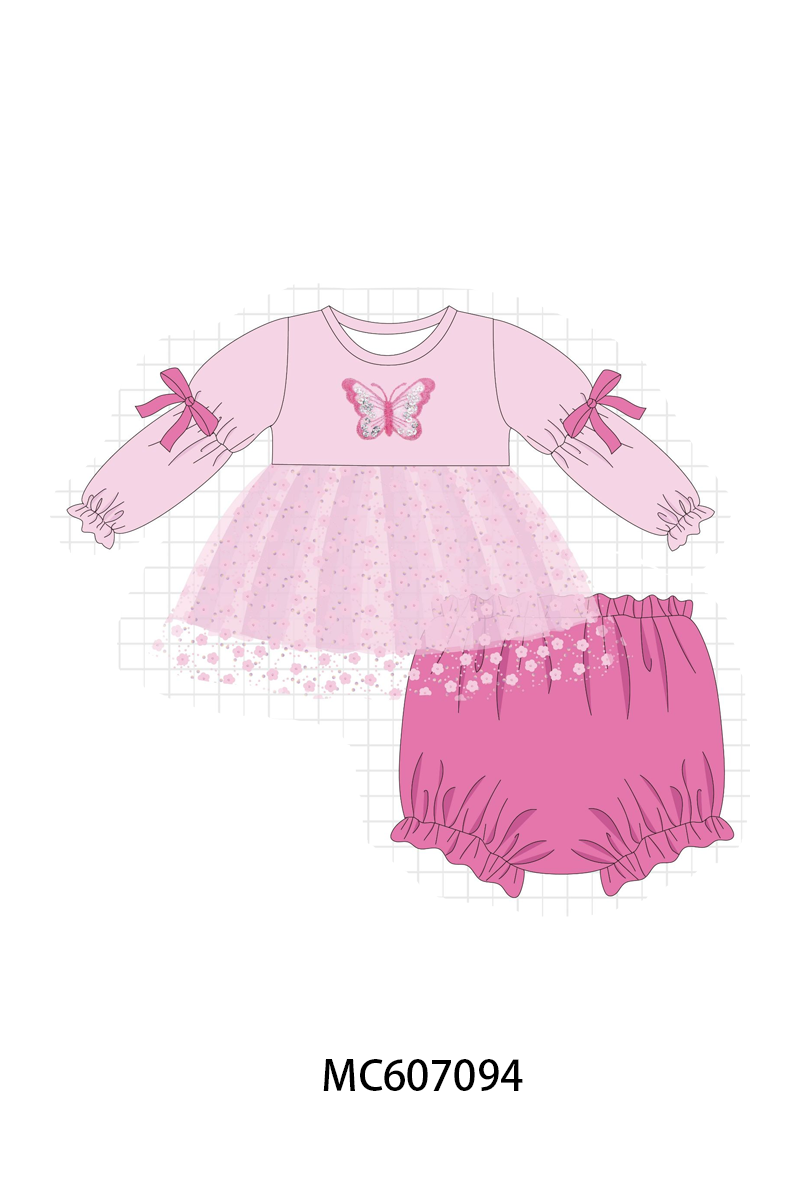 PO98 Pink butterfly sequin embroidery collection  - ETA January to LC