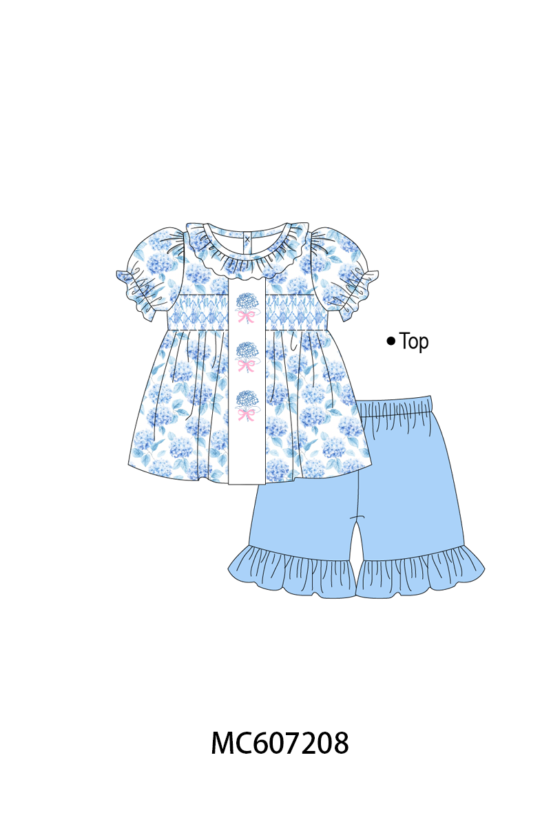 PO99 Blue hydrangea smocked collection