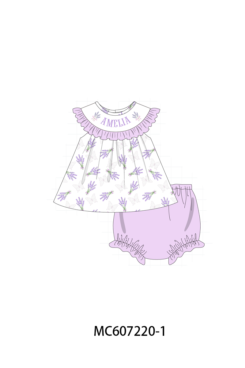 PO99 Lavender bow monogram embroidery ruffle collection