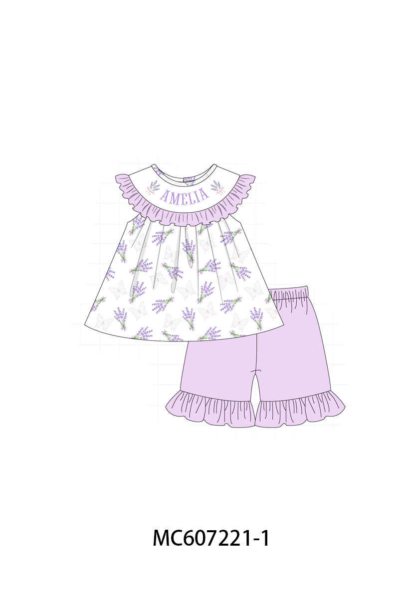 PO99 Lavender bow monogram embroidery ruffle collection