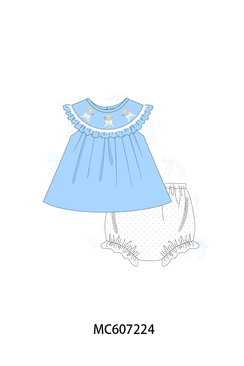 PO99 Blue tulip bow embroidery collection