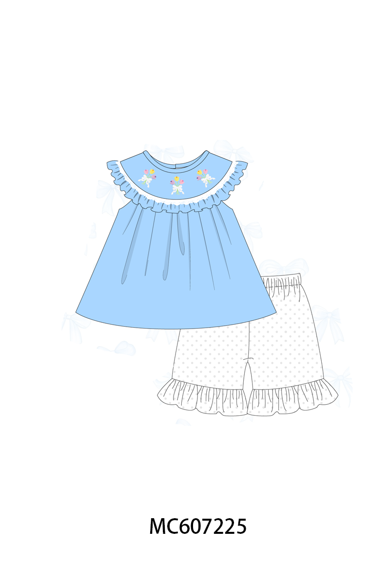 PO99 Blue tulip bow embroidery collection