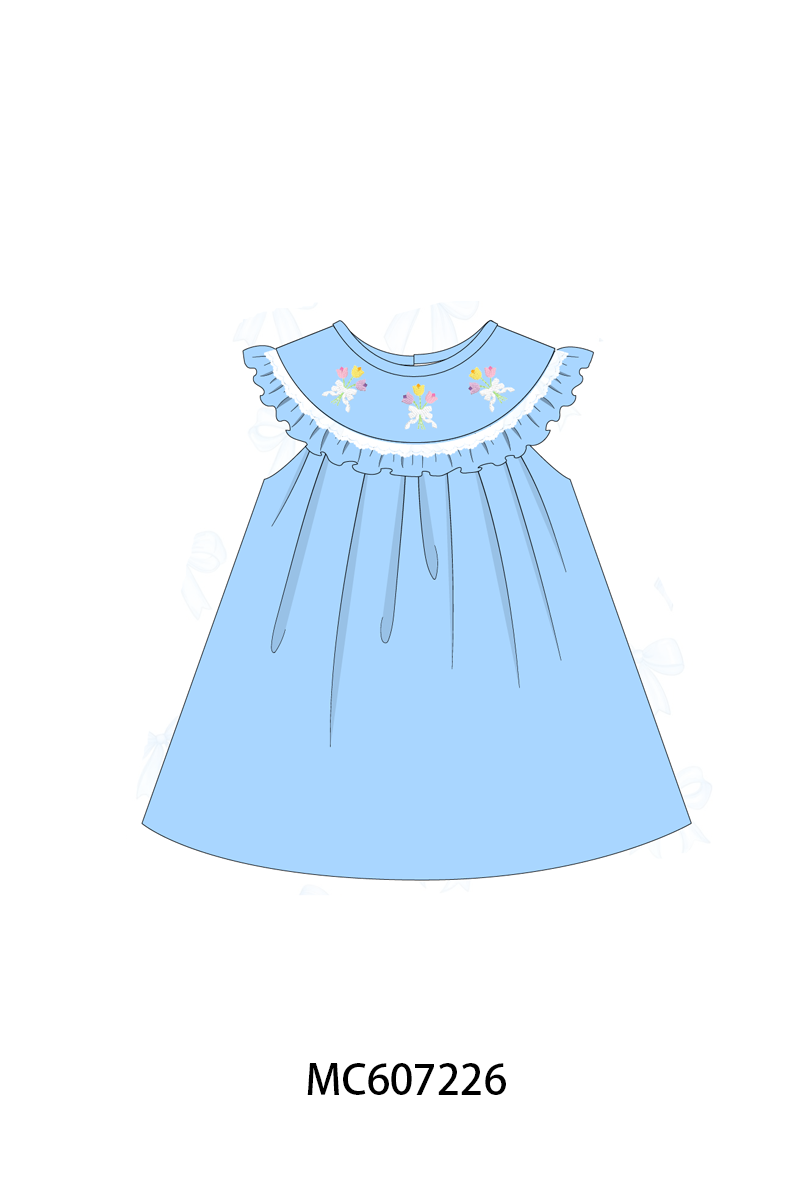 PO99 Blue tulip bow embroidery collection