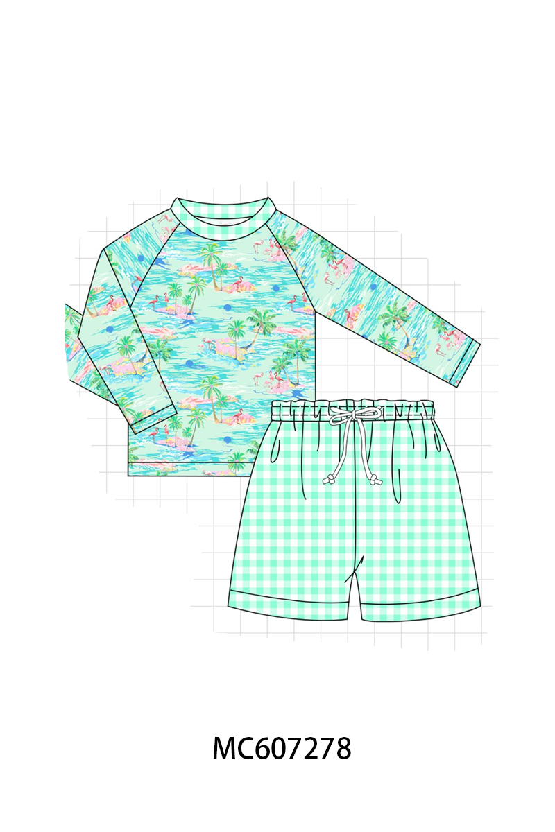 PO99 Green flamingo swimsuit collection