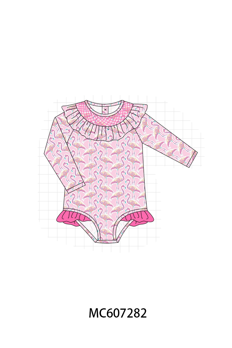 PO99 Pink flamingo swimsuit smocked collection