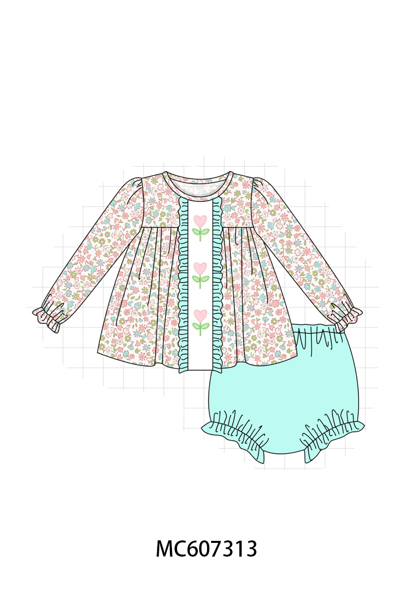 PO99 Blue floral embroidery ruffle collection