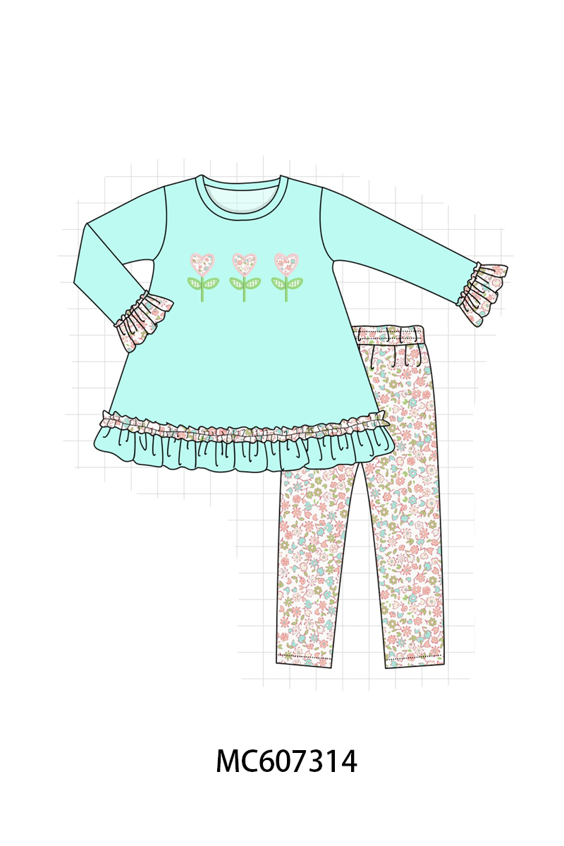 PO99 Blue floral embroidery ruffle collection