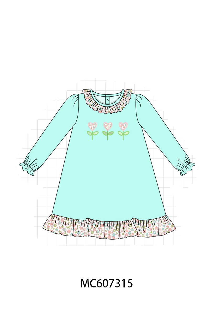 PO99 Blue floral embroidery ruffle collection