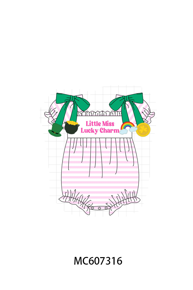 PO99 Pink little miss lucky charm embroidery stripe collection