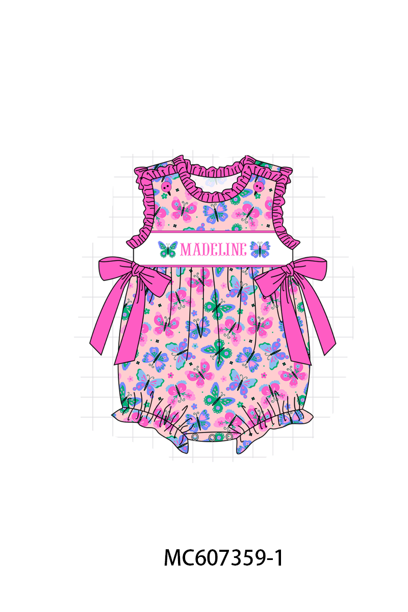 PO99 Magenta butterfly monogram embroidery ruffle collection
