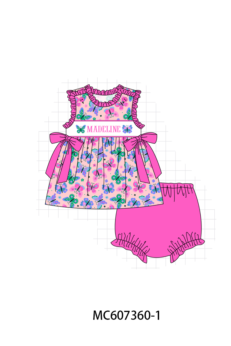 PO99 Magenta butterfly monogram embroidery ruffle collection
