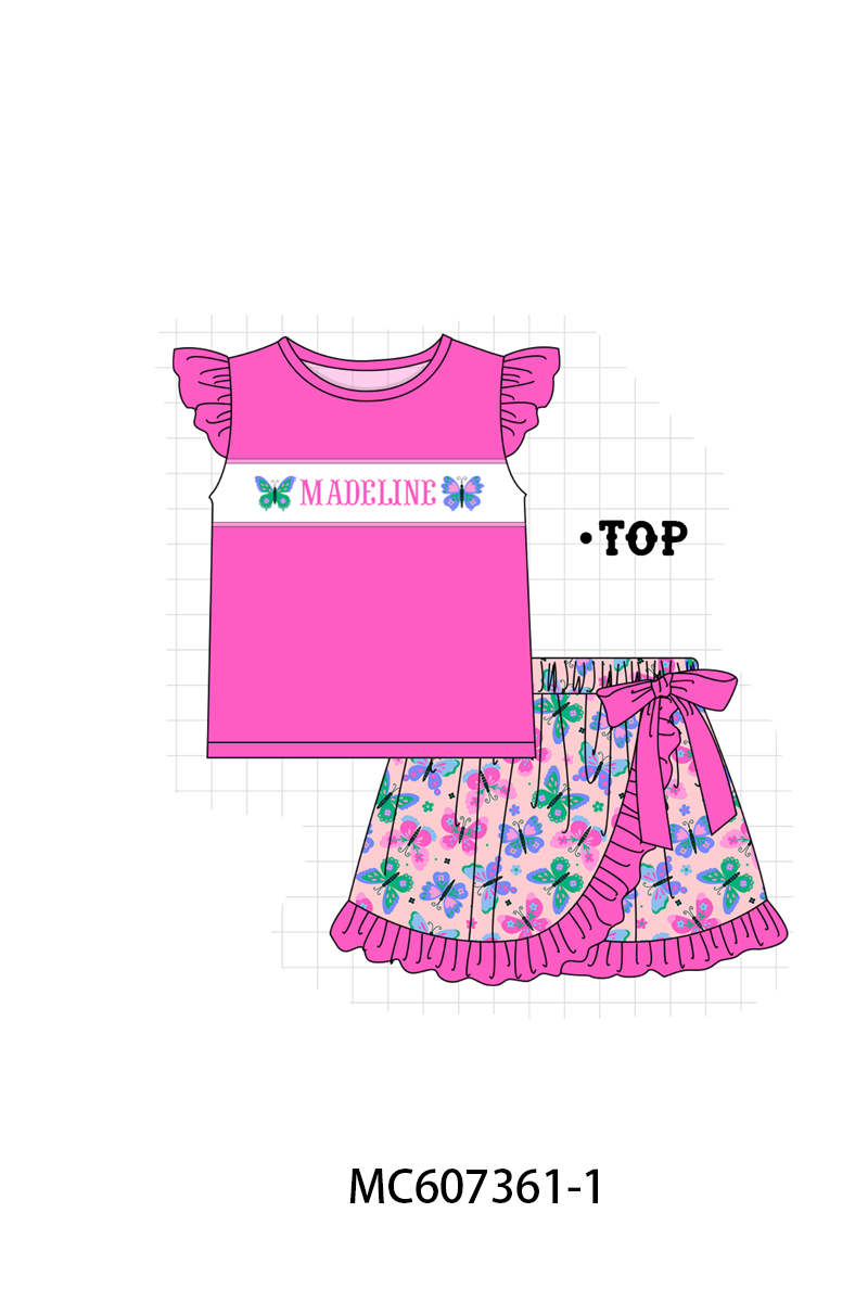PO99 Magenta butterfly monogram embroidery ruffle collection