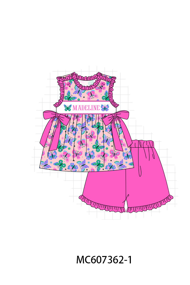 PO99 Magenta butterfly monogram embroidery ruffle collection