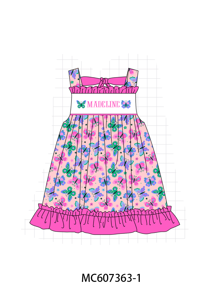 PO99 Magenta butterfly monogram embroidery ruffle collection