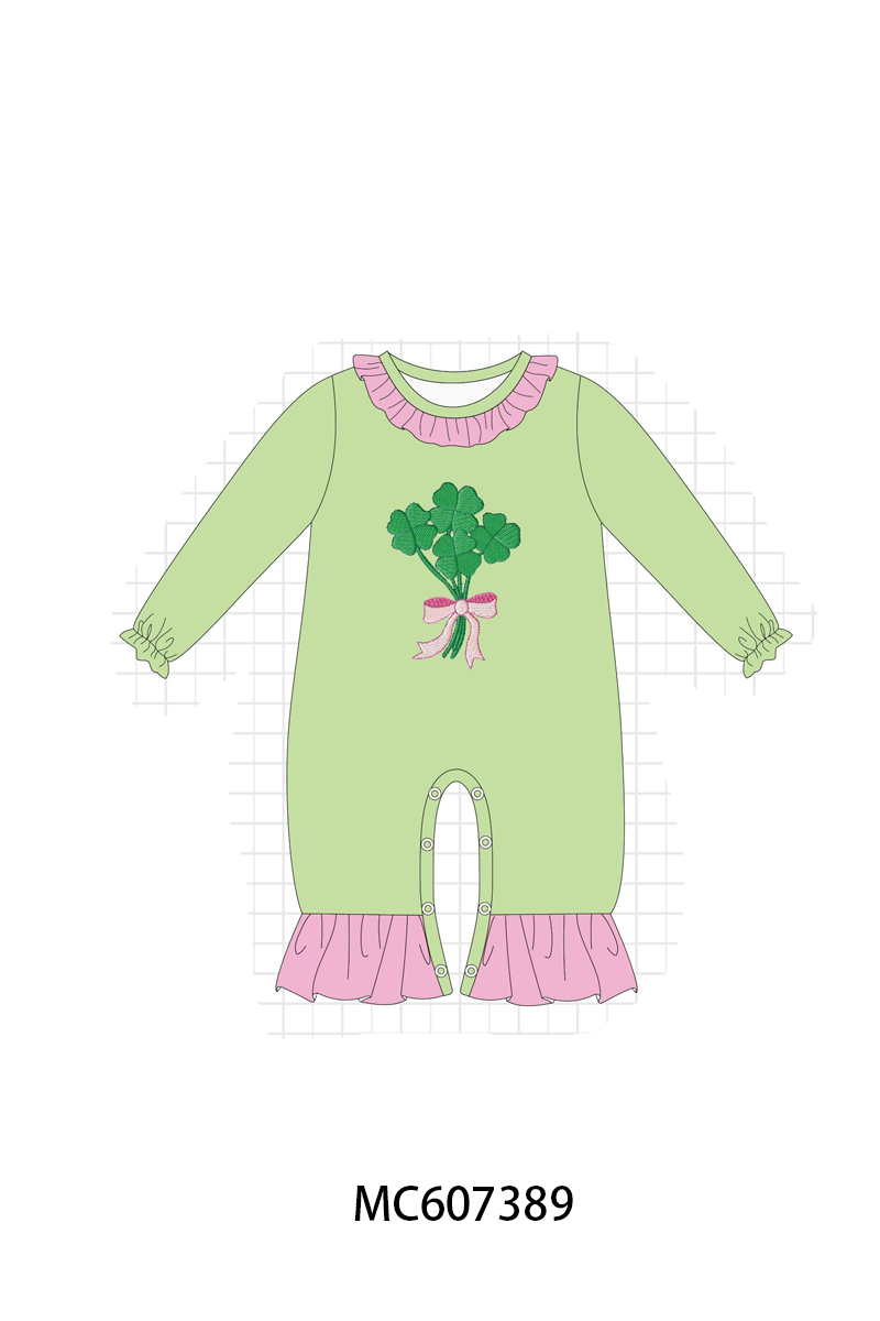 PO99 Green clover bow embroidery collection