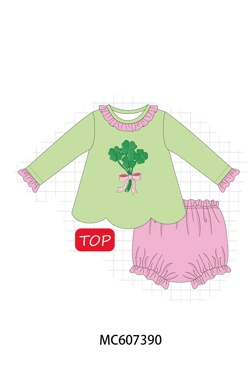 PO99 Green clover bow embroidery collection