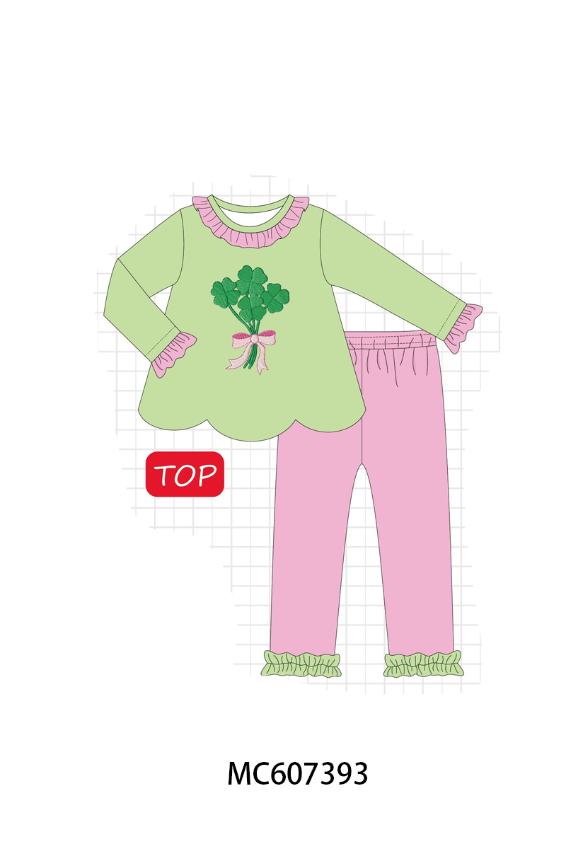 PO99 Green clover bow embroidery collection