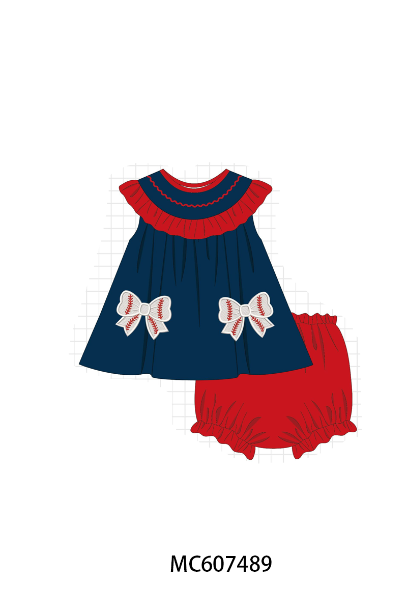PO99 Navy baseball bow applique collection
