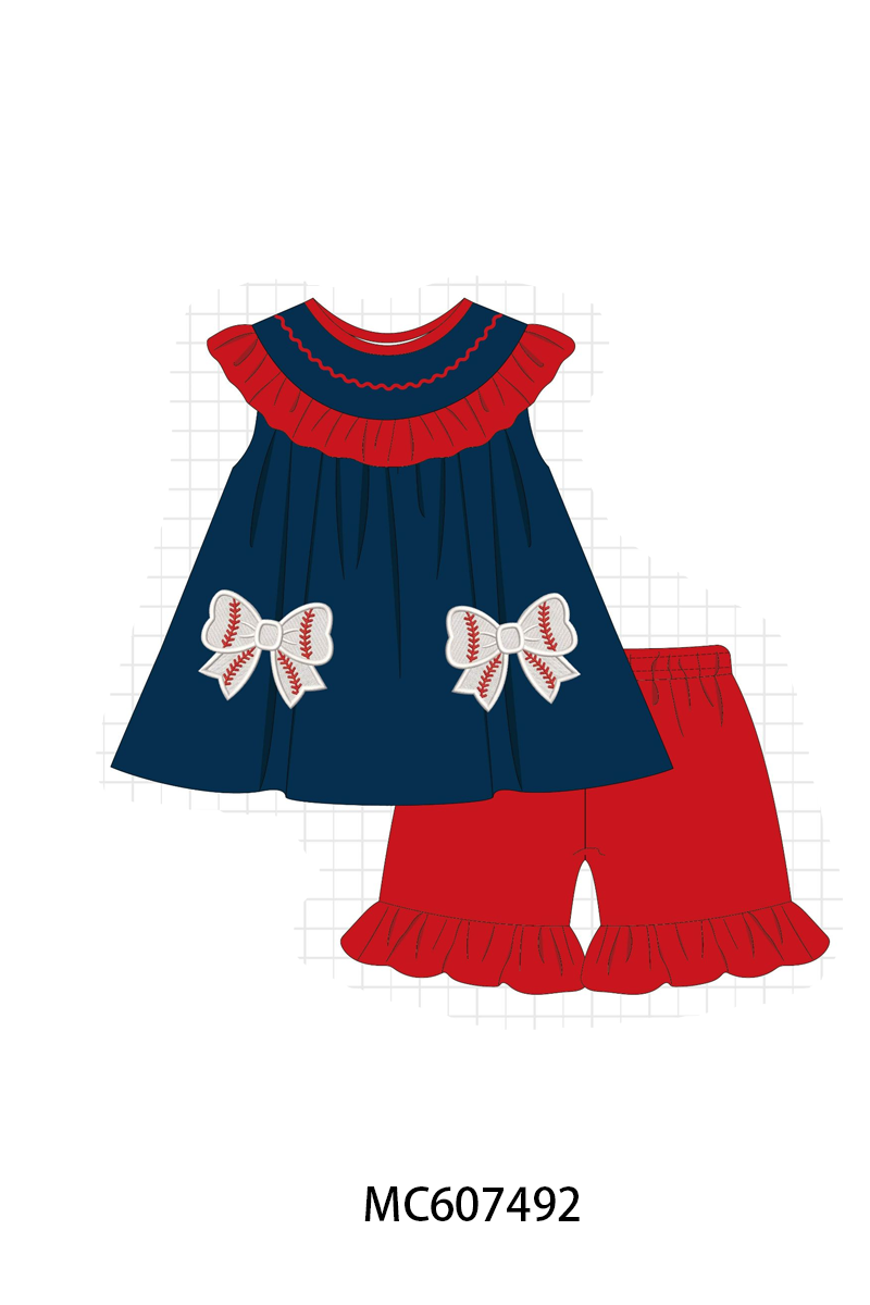 PO99 Navy baseball bow applique collection