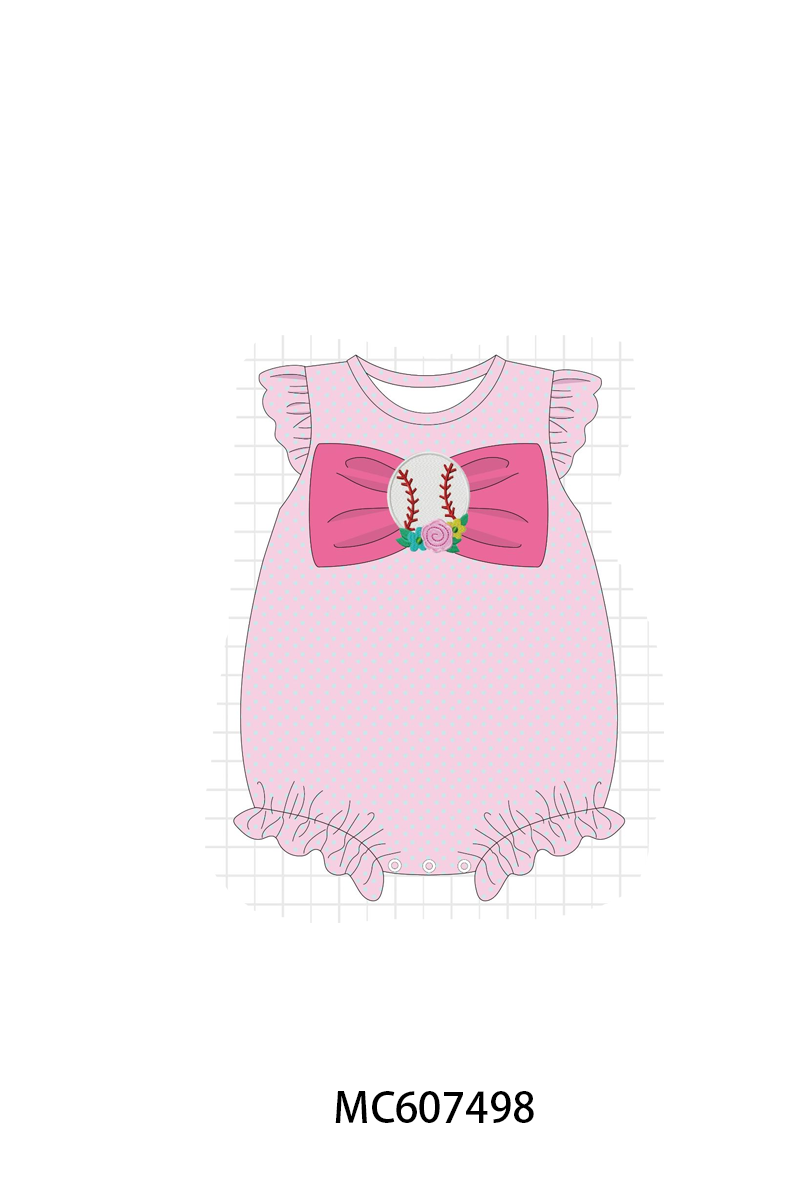 PO99 Pink baseball bow applique collection