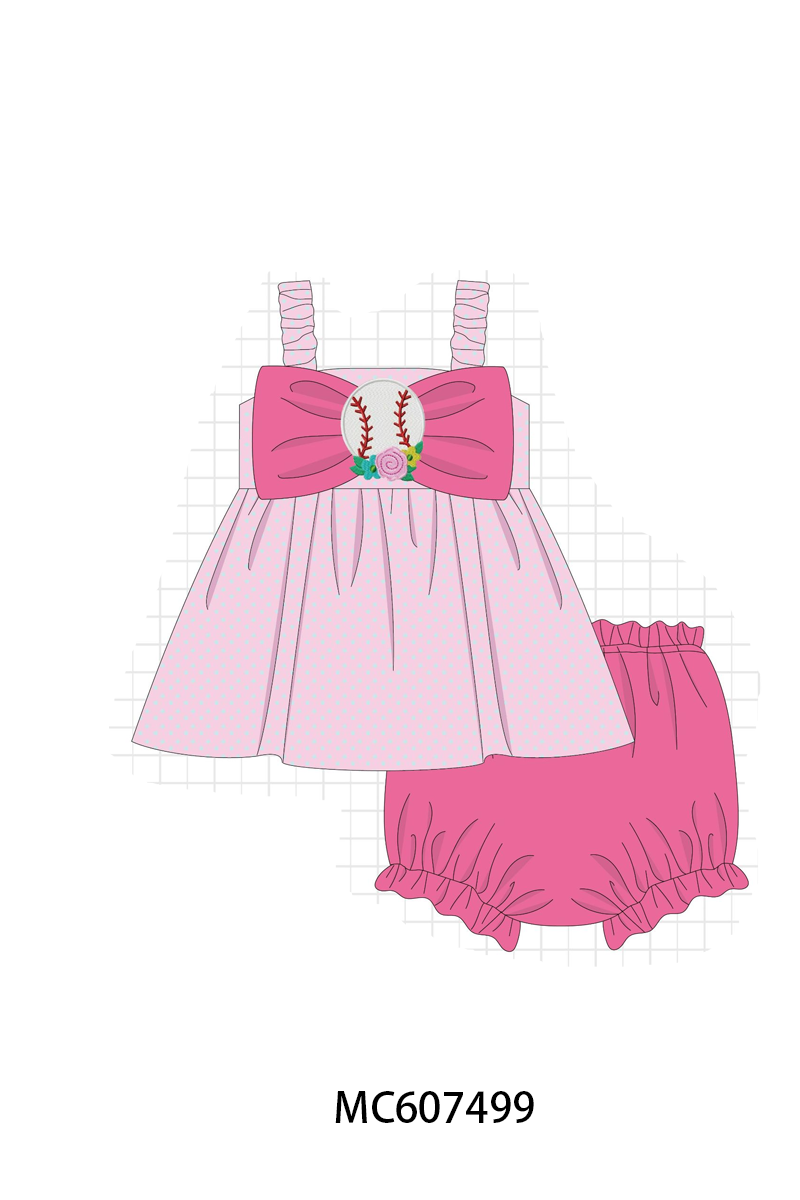 PO99 Pink baseball bow applique collection